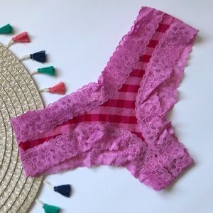 Victoria’s Secret Lace Trim Cheekster Panty Pink Plaid Small NEW